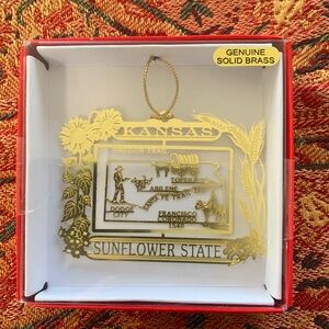Brand new solid brass Kansas Sunflower State ornament.